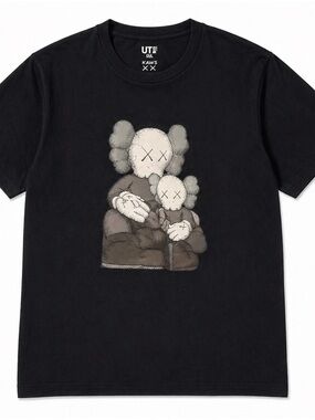 KAWS Black Tee with Taupe and Cream Companion Graphic